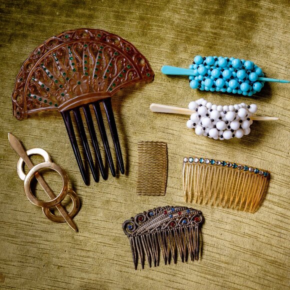 Vintage Hair Accessories Lot * Mantilla Comb & Rhinestone Pieces main image 9